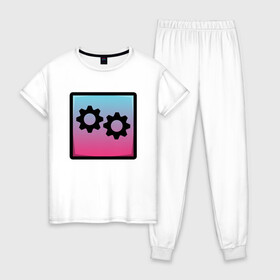 Женская пижама хлопок с принтом Geometry Dash | Gear (Z) в городе Новоалтайск, 100% хлопок | брюки и футболка прямого кроя, без карманов, на брюках мягкая резинка на поясе и по низу штанин | 2d | arcade | game | geometry dash | meltdown | robtop | аркада | геометрический тире | раннер