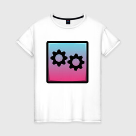 Женская футболка хлопок с принтом Geometry Dash | Gear (Z) в городе Новоалтайск, 100% хлопок | прямой крой, круглый вырез горловины, длина до линии бедер, слегка спущенное плечо | 2d | arcade | game | geometry dash | meltdown | robtop | аркада | геометрический тире | раннер