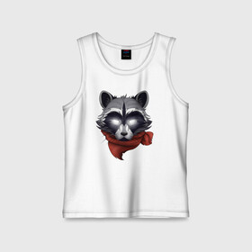 Детская майка хлопок с принтом Енот в красном шарфе. в городе Новоалтайск,  |  | raccoon | red scarf | енот | енот в красном шарфе | красный шарф | логотип