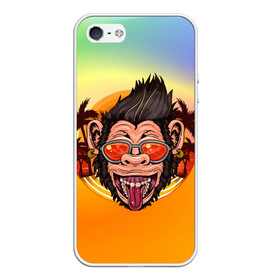 Чехол для iPhone 5/5S матовый с принтом Веселая обезьяна в очках в городе Новоалтайск, Силикон | Область печати: задняя сторона чехла, без боковых панелей | закат | лето | обезьяна | очки | пальмы | побережье