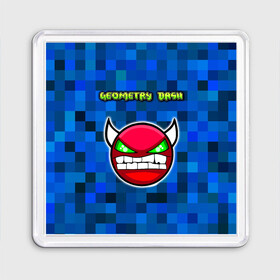 Магнит 55*55 с принтом Geometry Dash в городе Новоалтайск, Пластик | Размер: 65*65 мм; Размер печати: 55*55 мм | devil | geometry dash | pixel | геометри дэш | геометрический рывок | геометрия даш | демон | игры | логотипы игр | пиксель | смайл | эмоции