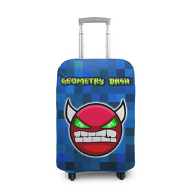 Чехол для чемодана 3D с принтом Geometry Dash в городе Новоалтайск, 86% полиэфир, 14% спандекс | двустороннее нанесение принта, прорези для ручек и колес | devil | geometry dash | pixel | геометри дэш | геометрический рывок | геометрия даш | демон | игры | логотипы игр | пиксель | смайл | эмоции