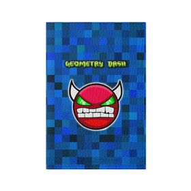 Обложка для паспорта матовая кожа с принтом Geometry Dash в городе Новоалтайск, натуральная матовая кожа | размер 19,3 х 13,7 см; прозрачные пластиковые крепления | devil | geometry dash | pixel | геометри дэш | геометрический рывок | геометрия даш | демон | игры | логотипы игр | пиксель | смайл | эмоции