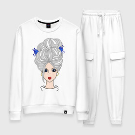 Женский костюм хлопок с принтом Fashion girl в городе Новоалтайск, 100% хлопок | на свитшоте круглая горловина, мягкая резинка по низу. Брюки заужены к низу, на них два вида карманов: два 