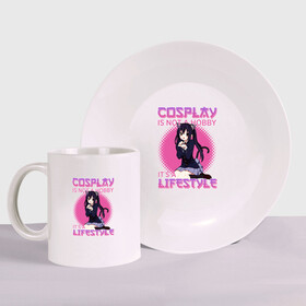 Набор: тарелка + кружка с принтом Cosplay is not a hobby в городе Новоалтайск, керамика | Кружка: объем — 330 мл, диаметр — 80 мм. Принт наносится на бока кружки, можно сделать два разных изображения. 
Тарелка: диаметр - 210 мм, диаметр для нанесения принта - 120 мм. | ahegao | anime | baka | chibi | desu | japan | kohai | nani | neko | otaku | senpai | sensei | waifu | weeaboo | weeb | аниме | анимешник | анимешница | ахегао | бака | вайфу | виабу | десу | кохай | культура | нани | неко | отаку | сенпай | сенсеи | трен