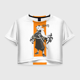 Женская футболка Crop-top 3D с принтом Кёджуро Ренгоку Kimetsu no Yaiba в городе Новоалтайск, 100% полиэстер | круглая горловина, длина футболки до линии талии, рукава с отворотами | demon slayer | kamado | kimetsu no yaiba | nezuko | tanjiro | аниме | гию томиока | зеницу агацума | иноске хашибира | камадо | клинок | корзинная девочка | манга | музан кибуцуджи | незуко | рассекающий демонов | танджиро