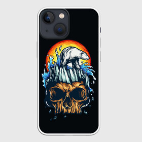 Чехол для iPhone 13 mini с принтом Белый медведь на черепе в городе Новоалтайск,  |  | белый медведь | вода | закат | коллаж | медведь | море | скалы | череп