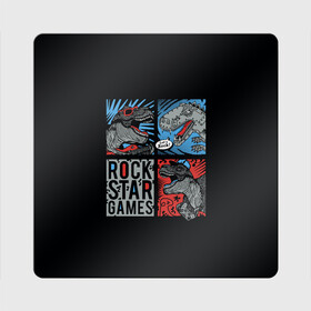 Магнит виниловый Квадрат с принтом Rock Star Dino Динозавр геймер в городе Новоалтайск, полимерный материал с магнитным слоем | размер 9*9 см, закругленные углы | dino | games | roar | rock | rock star | t rex | дино | динозавр | динозавры | рок | рокер