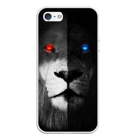 Чехол для iPhone 5/5S матовый с принтом ЛЕВ - НЕОНОВЫЕ ГЛАЗА в городе Новоалтайск, Силикон | Область печати: задняя сторона чехла, без боковых панелей | lion | neon | глаза | голова | дикая кошка | животные | кот | кошка | лев | неон | светящиеся глаза | тигр | хищник