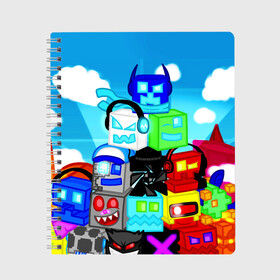 Тетрадь с принтом GEOMETRY DASH / ГЕОМЕТРИ ДАШ в городе Новоалтайск, 100% бумага | 48 листов, плотность листов — 60 г/м2, плотность картонной обложки — 250 г/м2. Листы скреплены сбоку удобной пружинной спиралью. Уголки страниц и обложки скругленные. Цвет линий — светло-серый
 | Тематика изображения на принте: 2d игра | android game. | geometry dash | mobile game | robtop | андроид игра | геометри даш | кубики | кубы | мобильная игра | неон