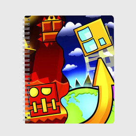 Тетрадь с принтом GEOMETRY DASH / ГЕОМЕТРИ ДАШ в городе Новоалтайск, 100% бумага | 48 листов, плотность листов — 60 г/м2, плотность картонной обложки — 250 г/м2. Листы скреплены сбоку удобной пружинной спиралью. Уголки страниц и обложки скругленные. Цвет линий — светло-серый
 | Тематика изображения на принте: 2d игра | geometry dash | mobile game | robtop | smile | андроид игра. | геометри даш | добро и зло | инь янь | кубики | кубы | лица | мобильная игра | неон | смайлы