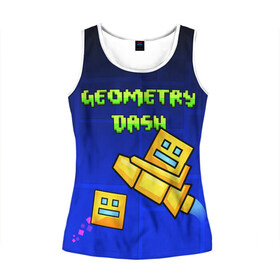 Женская майка 3D с принтом GEOMETRY DASH / ГЕОМЕТРИ ДАШ в городе Новоалтайск, 100% полиэстер | круглая горловина, прямой силуэт, длина до линии бедра | 2d игра | geometry dash | mobile game | robtop | smile | андроид игра | арт | геометри даш | геометрия. | добро и зло | инь янь | кубики | кубы | лица | мобильная игра | неон | смайлы