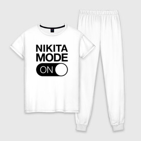 Женская пижама хлопок с принтом Nikita Mode On в городе Новоалтайск, 100% хлопок | брюки и футболка прямого кроя, без карманов, на брюках мягкая резинка на поясе и по низу штанин | name | names | имена | имя | надписи | никита | прикольные | стикер