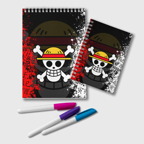 Блокнот с принтом ONE PIECE / ВАН ПИС / ЧЕРЕП в городе Новоалтайск, 100% бумага | 48 листов, плотность листов — 60 г/м2, плотность картонной обложки — 250 г/м2. Листы скреплены удобной пружинной спиралью. Цвет линий — светло-серый
 | anime | one piece | skull | аниме | ван пис | китайские иероглифы. | манга | мультфильм | скелет | череп | японская анимация