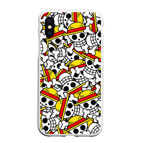 Чехол для iPhone XS Max матовый с принтом ONE PIECE / ВАН ПИС / УЗОР в городе Новоалтайск, Силикон | Область печати: задняя сторона чехла, без боковых панелей | anime | one piece | pattern. | skull | аниме | ван пис | манга | мультфильм | скелет | узор | череп | японская анимация