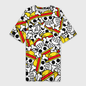 Платье-футболка 3D с принтом ONE PIECE   ВАН ПИС   УЗОР в городе Новоалтайск,  |  | anime | one piece | pattern. | skull | аниме | ван пис | манга | мультфильм | скелет | узор | череп | японская анимация