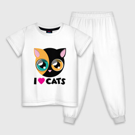 Детская пижама хлопок с принтом I Love Cats в городе Новоалтайск, 100% хлопок |  брюки и футболка прямого кроя, без карманов, на брюках мягкая резинка на поясе и по низу штанин
 | animal | cat | cute | kitty | love | meow | друг | животные | киска | китти | кот | котенок | котик | котэ | кошечка | кошка | милый | мур | мяу | питомец | тигр