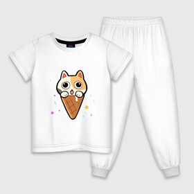 Детская пижама хлопок с принтом Ice Cream Cat в городе Новоалтайск, 100% хлопок |  брюки и футболка прямого кроя, без карманов, на брюках мягкая резинка на поясе и по низу штанин
 | animal | cat | cute | kitty | meow | друг | животные | киска | китти | кот | котенок | котик | котэ | кошечка | кошка | милый | мороженое | мур | мяу | питомец | тигр