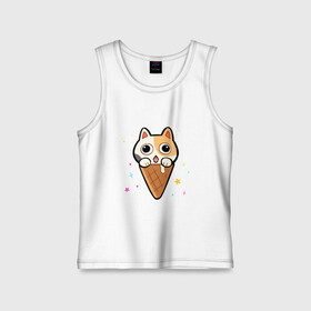 Детская майка хлопок с принтом Ice Cream Cat в городе Новоалтайск,  |  | animal | cat | cute | kitty | meow | друг | животные | киска | китти | кот | котенок | котик | котэ | кошечка | кошка | милый | мороженое | мур | мяу | питомец | тигр