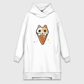 Платье-худи хлопок с принтом Ice Cream Cat в городе Новоалтайск,  |  | animal | cat | cute | kitty | meow | друг | животные | киска | китти | кот | котенок | котик | котэ | кошечка | кошка | милый | мороженое | мур | мяу | питомец | тигр
