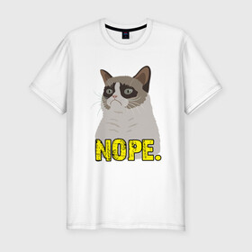 Мужская футболка хлопок Slim с принтом Nope Cat в городе Новоалтайск, 92% хлопок, 8% лайкра | приталенный силуэт, круглый вырез ворота, длина до линии бедра, короткий рукав | animal | cat | cute | kitty | meow | друг | животные | киска | китти | кот | котенок | котик | котэ | кошечка | кошка | милый | мур | мяу | питомец | тигр