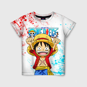 Детская футболка 3D с принтом ONE PIECE / ВАН ПИС / GLITCH в городе Новоалтайск, 100% гипоаллергенный полиэфир | прямой крой, круглый вырез горловины, длина до линии бедер, чуть спущенное плечо, ткань немного тянется | anime | glitch | one piece | skull | анаглиф. | аниме | ван пис | глитч | манга | мультфильм | скелет | череп | японская анимация