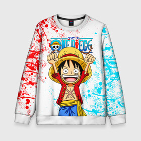 Детский свитшот 3D с принтом ONE PIECE / ВАН ПИС / GLITCH в городе Новоалтайск, 100% полиэстер | свободная посадка, прямой крой, мягкая тканевая резинка на рукавах и понизу свитшота | anime | glitch | one piece | skull | анаглиф. | аниме | ван пис | глитч | манга | мультфильм | скелет | череп | японская анимация