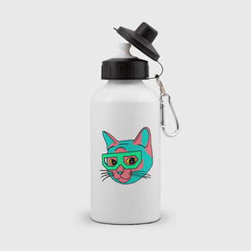 Бутылка спортивная с принтом Hipster Cat в городе Новоалтайск, металл | емкость — 500 мл, в комплекте две пластиковые крышки и карабин для крепления | animal | cat | cute | kitty | meow | друг | животные | киска | китти | кот | котенок | котик | котэ | кошечка | кошка | милый | мур | мяу | питомец | тигр