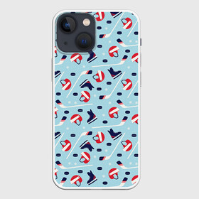 Чехол для iPhone 13 mini с принтом Hockey Pattern в городе Новоалтайск,  |  | Тематика изображения на принте: hockey | hockey pattern | nhl | pattern | клюшка | лед | нхл | хоккеист | хоккеисты | хоккей