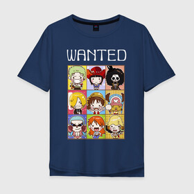 Мужская футболка хлопок Oversize с принтом ONE PIECE WANTED / ВАН ПИС в городе Новоалтайск, 100% хлопок | свободный крой, круглый ворот, “спинка” длиннее передней части | anime | one piece | skull | wanted. | аниме | ван пис | манга | мультфильм | розыск | скелет | череп | японская анимация