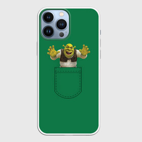 Чехол для iPhone 13 Pro Max с принтом Шрек рычит из кармана в городе Новоалтайск,  |  | charming | donkey | fiona | forever | gonna | is | me | once | pinocchio | roll | shrek | somebody | the | told | world | артур | в | гарольд | дракон | кот | лорд | мерлин | навсегда | огр | осел | пиноккио | пряник | сапогах | фаркуад | фиона
