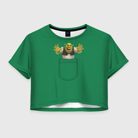 Женская футболка Crop-top 3D с принтом Шрек рычит из кармана в городе Новоалтайск, 100% полиэстер | круглая горловина, длина футболки до линии талии, рукава с отворотами | charming | donkey | fiona | forever | gonna | is | me | once | pinocchio | roll | shrek | somebody | the | told | world | артур | в | гарольд | дракон | кот | лорд | мерлин | навсегда | огр | осел | пиноккио | пряник | сапогах | фаркуад | фиона