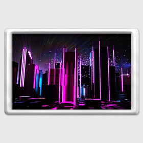 Магнит 45*70 с принтом PINK CITY в городе Новоалтайск, Пластик | Размер: 78*52 мм; Размер печати: 70*45 | city | pink | purple | абстракция | город | ночной город