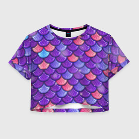 Женская футболка Crop-top 3D с принтом РУСАЛКА | ЧЕШУЯ в городе Новоалтайск, 100% полиэстер | круглая горловина, длина футболки до линии талии, рукава с отворотами | Тематика изображения на принте: броня из чешуи | голубая чешуя | дракон | костюм русалки | розовая чешуя | русалка | синяя чешуя | фиолетовая чешуя | чешуя дракона | чешуя русалки | чешуя рыбы