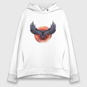 Женское худи Oversize хлопок с принтом Dark Raven | Тёмный Ворон в городе Новоалтайск, френч-терри — 70% хлопок, 30% полиэстер. Мягкий теплый начес внутри —100% хлопок | боковые карманы, эластичные манжеты и нижняя кромка, капюшон на магнитной кнопке | black raven | god war | midgarn | odin | runes | valhalla | vikings | бог | бог войны | вальгалла | вальхалла | викинги | ворон одина | ворона | мидгард | мрачный ворон | мунин | один | птица | руны | скандинавия