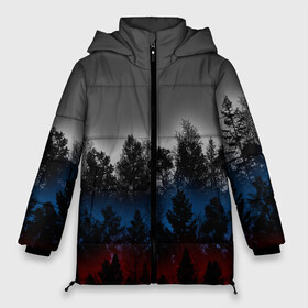 Женская зимняя куртка Oversize с принтом Флаг из леса в городе Новоалтайск, верх — 100% полиэстер; подкладка — 100% полиэстер; утеплитель — 100% полиэстер | длина ниже бедра, силуэт Оверсайз. Есть воротник-стойка, отстегивающийся капюшон и ветрозащитная планка. 

Боковые карманы с листочкой на кнопках и внутренний карман на молнии | forest | rus | абстракция | закат | лес | рассвет | россия | флаг