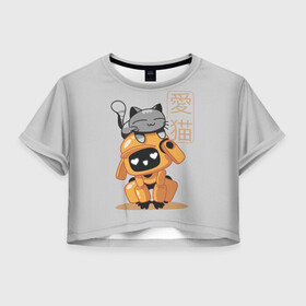 Женская футболка Crop-top 3D с принтом Cat and Robot (ЛСР) в городе Новоалтайск, 100% полиэстер | круглая горловина, длина футболки до линии талии, рукава с отворотами | cat | cats | death | ldr | logo | love | netflix | robots | анимация | кино | кот | котёнок | кошка | лого | лср | любовь | нетфликс | роботы | сериал