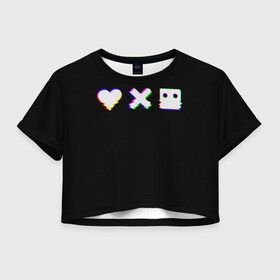 Женская футболка Crop-top 3D с принтом Love Death and Robots (Glitch) в городе Новоалтайск, 100% полиэстер | круглая горловина, длина футболки до линии талии, рукава с отворотами | death | glitch | heart | ldr | logo | love | netflix | robots | smile | анимация | глитч | глич | кино | лого | лср | любовь | нетфликс | роботы | сердце | сериал | смайл | смайлик