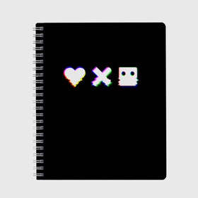 Тетрадь с принтом Love Death and Robots (Glitch) в городе Новоалтайск, 100% бумага | 48 листов, плотность листов — 60 г/м2, плотность картонной обложки — 250 г/м2. Листы скреплены сбоку удобной пружинной спиралью. Уголки страниц и обложки скругленные. Цвет линий — светло-серый
 | Тематика изображения на принте: death | glitch | heart | ldr | logo | love | netflix | robots | smile | анимация | глитч | глич | кино | лого | лср | любовь | нетфликс | роботы | сердце | сериал | смайл | смайлик