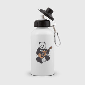 Бутылка спортивная с принтом Панда гитарист | Panda Guitar в городе Новоалтайск, металл | емкость — 500 мл, в комплекте две пластиковые крышки и карабин для крепления | acoustic | bear | bears | china | chineese panda | guitarist | music | акустическая гитара | гитара | китай | китайская панда | косолапый | медведь | медвежонок | милая панда | мишка | музыка | музыкант | пандочка | пандочки