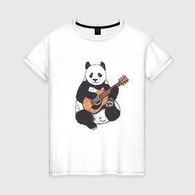 Женская футболка хлопок с принтом Панда гитарист | Panda Guitar в городе Новоалтайск, 100% хлопок | прямой крой, круглый вырез горловины, длина до линии бедер, слегка спущенное плечо | acoustic | bear | bears | china | chineese panda | guitarist | music | акустическая гитара | гитара | китай | китайская панда | косолапый | медведь | медвежонок | милая панда | мишка | музыка | музыкант | пандочка | пандочки