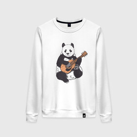 Женский свитшот хлопок с принтом Панда гитарист | Panda Guitar в городе Новоалтайск, 100% хлопок | прямой крой, круглый вырез, на манжетах и по низу широкая трикотажная резинка  | acoustic | bear | bears | china | chineese panda | guitarist | music | акустическая гитара | гитара | китай | китайская панда | косолапый | медведь | медвежонок | милая панда | мишка | музыка | музыкант | пандочка | пандочки