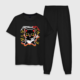Мужская пижама хлопок с принтом METALLICAT в городе Новоалтайск, 100% хлопок | брюки и футболка прямого кроя, без карманов, на брюках мягкая резинка на поясе и по низу штанин
 | cat | metallica | metallicat | rock | кот | металлика | музыка | рок | рокер