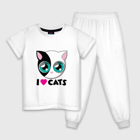 Детская пижама хлопок с принтом I Love Cats в городе Новоалтайск, 100% хлопок |  брюки и футболка прямого кроя, без карманов, на брюках мягкая резинка на поясе и по низу штанин
 | animal | cat | cute | kitty | love | meow | друг | животные | киска | китти | кот | котенок | котик | котэ | кошечка | кошка | люблю | любовь | милый | мур | мяу | питомец | тигр