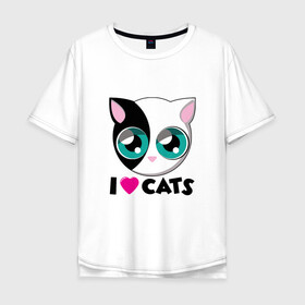 Мужская футболка хлопок Oversize с принтом I Love Cats в городе Новоалтайск, 100% хлопок | свободный крой, круглый ворот, “спинка” длиннее передней части | animal | cat | cute | kitty | love | meow | друг | животные | киска | китти | кот | котенок | котик | котэ | кошечка | кошка | люблю | любовь | милый | мур | мяу | питомец | тигр