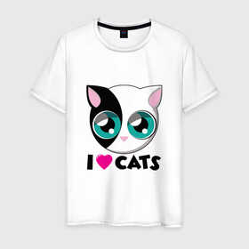 Мужская футболка хлопок с принтом I Love Cats в городе Новоалтайск, 100% хлопок | прямой крой, круглый вырез горловины, длина до линии бедер, слегка спущенное плечо. | animal | cat | cute | kitty | love | meow | друг | животные | киска | китти | кот | котенок | котик | котэ | кошечка | кошка | люблю | любовь | милый | мур | мяу | питомец | тигр