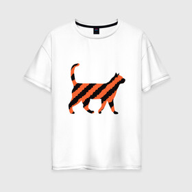 Женская футболка хлопок Oversize с принтом Black-Orange Cat в городе Новоалтайск, 100% хлопок | свободный крой, круглый ворот, спущенный рукав, длина до линии бедер
 | animal | cat | cute | kitty | meow | друг | животные | киска | китти | кот | котенок | котик | котэ | кошечка | кошка | милый | мур | мяу | питомец | тигр