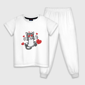 Детская пижама хлопок с принтом Love Cat в городе Новоалтайск, 100% хлопок |  брюки и футболка прямого кроя, без карманов, на брюках мягкая резинка на поясе и по низу штанин
 | animal | cat | cute | kitty | love | meow | друг | животные | киска | китти | кот | котенок | котик | котэ | кошечка | кошка | люблю | любовь | милый | мур | мяу | питомец | сердце | тигр