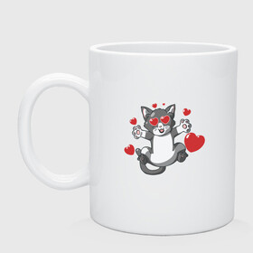 Кружка керамическая с принтом Love Cat в городе Новоалтайск, керамика | объем — 330 мл, диаметр — 80 мм. Принт наносится на бока кружки, можно сделать два разных изображения | animal | cat | cute | kitty | love | meow | друг | животные | киска | китти | кот | котенок | котик | котэ | кошечка | кошка | люблю | любовь | милый | мур | мяу | питомец | сердце | тигр