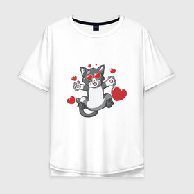 Мужская футболка хлопок Oversize с принтом Love Cat в городе Новоалтайск, 100% хлопок | свободный крой, круглый ворот, “спинка” длиннее передней части | animal | cat | cute | kitty | love | meow | друг | животные | киска | китти | кот | котенок | котик | котэ | кошечка | кошка | люблю | любовь | милый | мур | мяу | питомец | сердце | тигр